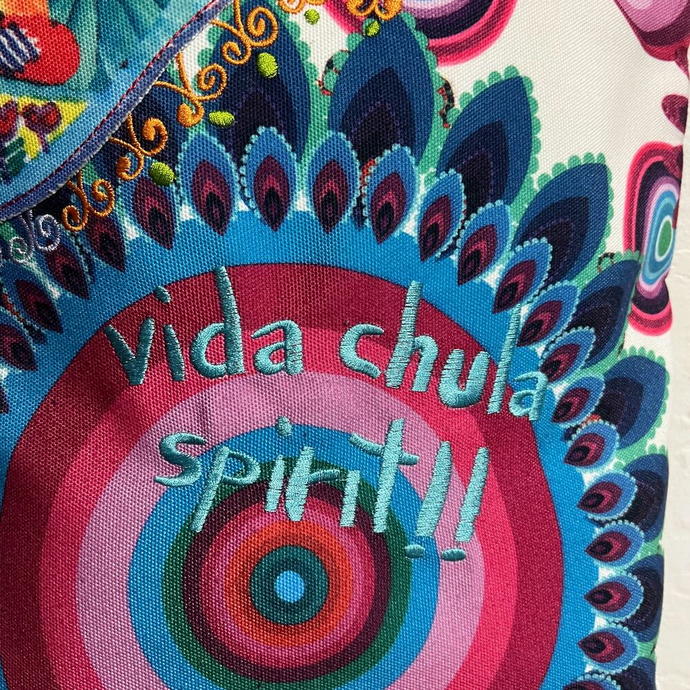 Desigual Bag Tote Colorful Embroidered Flower Canvas Boho Eclectic Vida Chula - Picture 2 of 7